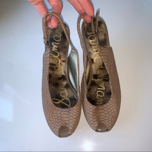 Sam Edelman Heels Size 8 US Tan Brown Snake Print Peep-Toe Slingback Stiletto - Picture 4 of 9